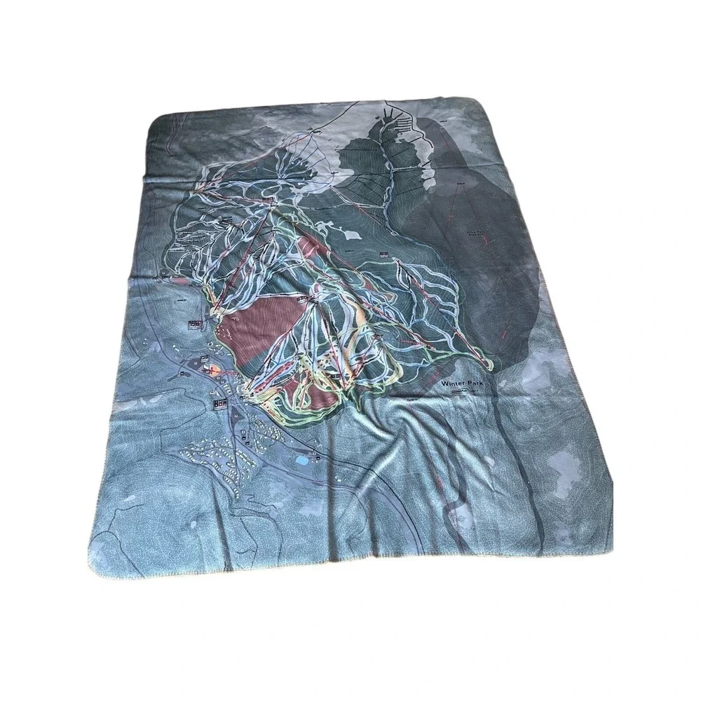Winter Park Ski Map Throw‎ Blanket Polyester Terry Tash SkiMap Art